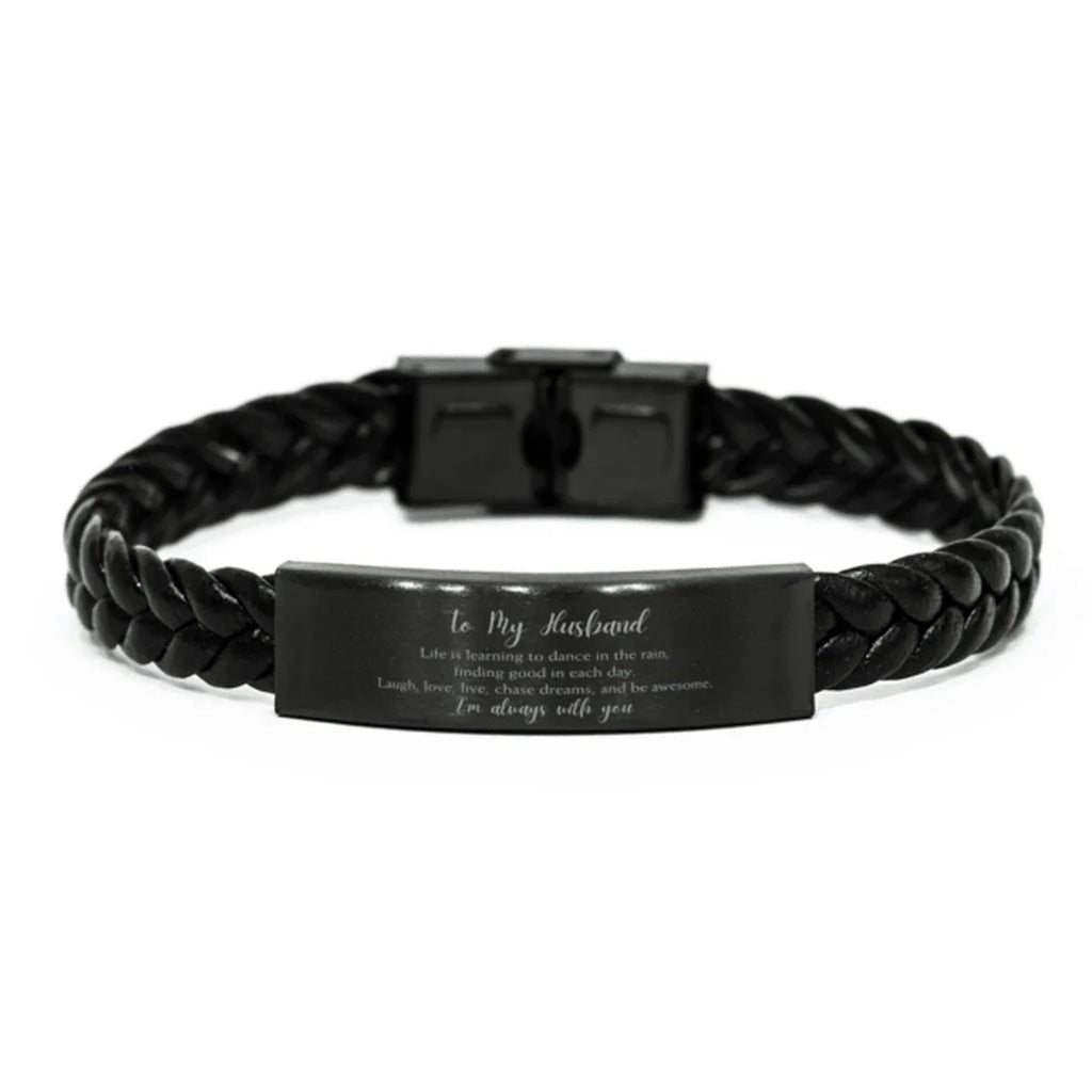 Husband Braided Leather Bracelet Life is Learning to Dance in the Rain - Birthday, Christmas Holiday Gifts