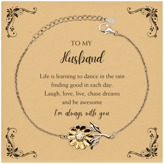Husband Christmas Perfect Gifts, Husband Sunflower Bracelet, Motivational Husband Message Card Gifts, Birthday Gifts For Husband, To My Husband Life is learning to dance in the rain, finding good in each day. I'm always with you - Mallard Moon Gift Shop