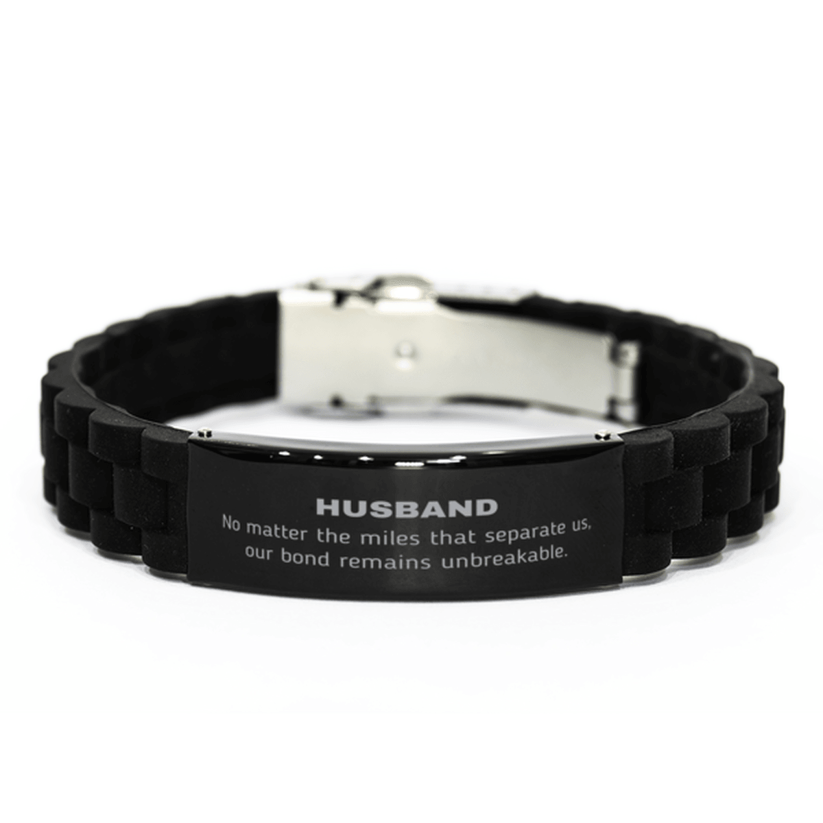 Husband Long Distance Relationship Gifts, No matter the miles that separate us, Cute Love Black Glidelock Clasp Bracelet For Husband, Birthday Christmas Unique Gifts For Husband - Mallard Moon Gift Shop