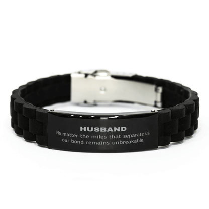 Husband Long Distance Relationship Gifts, No matter the miles that separate us, Cute Love Black Glidelock Clasp Bracelet For Husband, Birthday Christmas Unique Gifts For Husband - Mallard Moon Gift Shop
