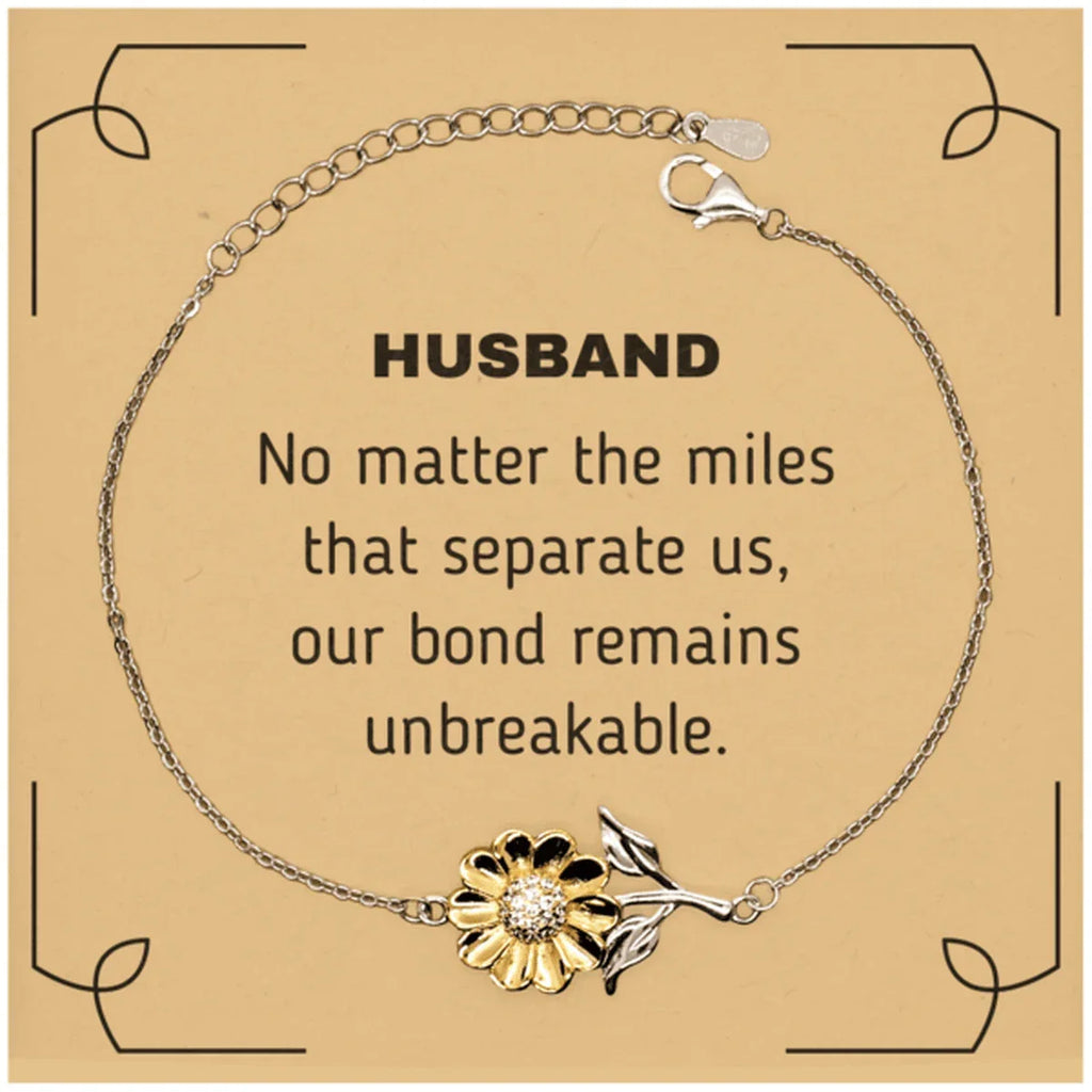 Husband Long Distance Relationship Gifts, No matter the miles that separate us, Cute Love Sunflower Bracelet For Husband, Birthday Christmas Unique Gifts For Husband