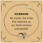Husband Long Distance Relationship Gifts, No matter the miles that separate us, Cute Love Sunflower Bracelet For Husband, Birthday Christmas Unique Gifts For Husband