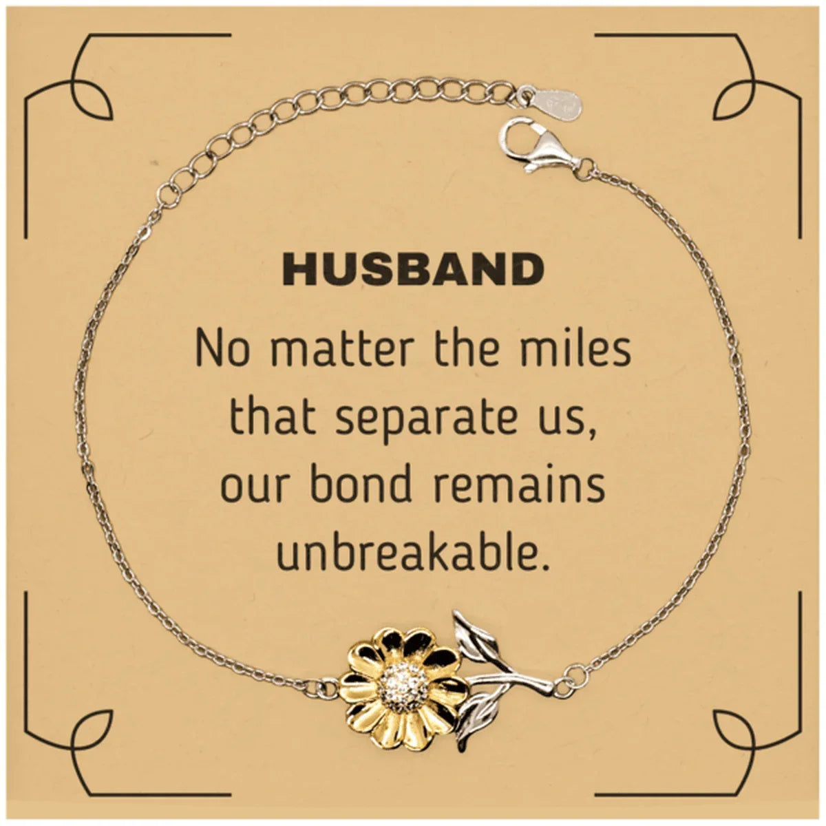 Husband Long Distance Relationship Gifts, No matter the miles that separate us, Cute Love Sunflower Bracelet For Husband, Birthday Christmas Unique Gifts For Husband