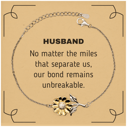 Husband Long Distance Relationship Gifts, No matter the miles that separate us, Cute Love Sunflower Bracelet For Husband, Birthday Christmas Unique Gifts For Husband - Mallard Moon Gift Shop
