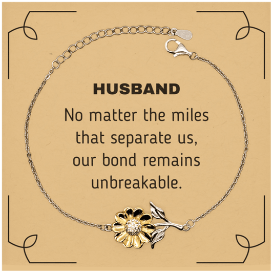 Husband Long Distance Relationship Gifts, No matter the miles that separate us, Cute Love Sunflower Bracelet For Husband, Birthday Christmas Unique Gifts For Husband - Mallard Moon Gift Shop