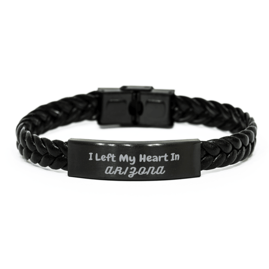 I Left My Heart In Arizona Gifts, Meaningful Arizona State for Friends, Men, Women. Braided Leather Bracelet for Arizona People - Mallard Moon Gift Shop