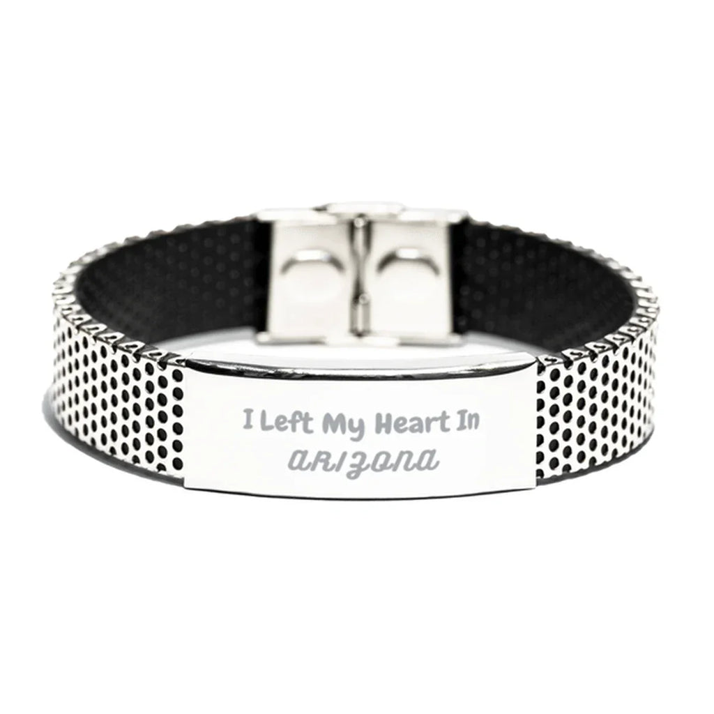 I Left My Heart In Arizona Gifts, Meaningful Arizona State for Friends, Men, Women. Stainless Steel Bracelet for Arizona People