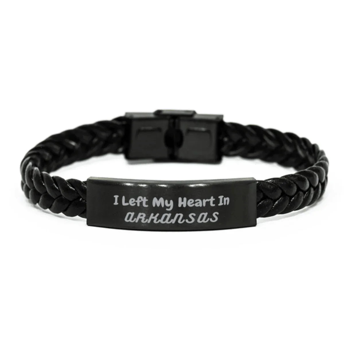 I Left My Heart In Arkansas Gifts, Meaningful Arkansas State for Friends, Men, Women. Braided Leather Bracelet for Arkansas People