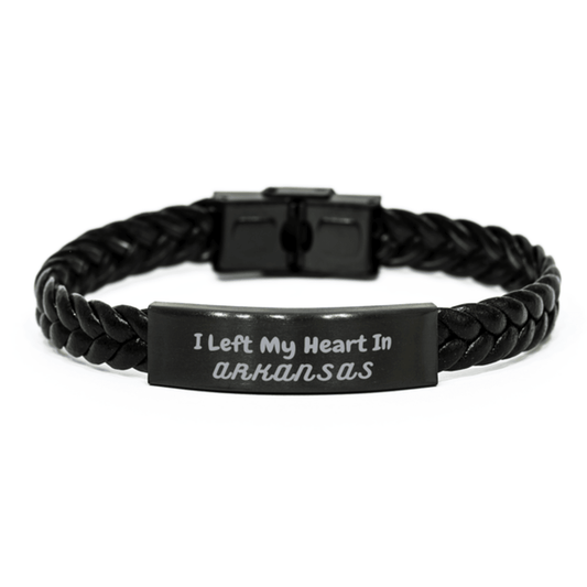 I Left My Heart In Arkansas Gifts, Meaningful Arkansas State for Friends, Men, Women. Braided Leather Bracelet for Arkansas People - Mallard Moon Gift Shop
