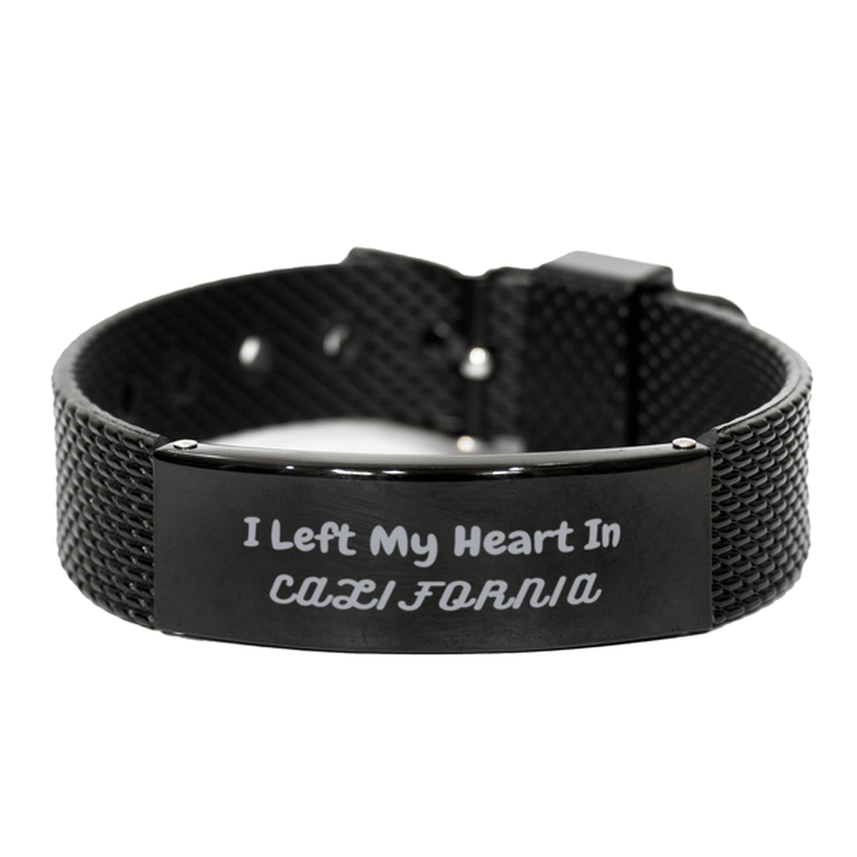 I Left My Heart In California Gifts, Meaningful California State for Friends, Men, Women. Black Shark Mesh Bracelet for California People - Mallard Moon Gift Shop