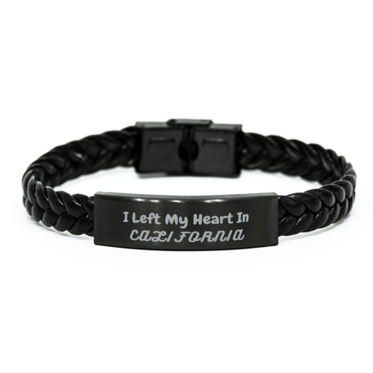 I Left My Heart In California Gifts, Meaningful California State for Friends, Men, Women. Braided Leather Bracelet for California People - Mallard Moon Gift Shop