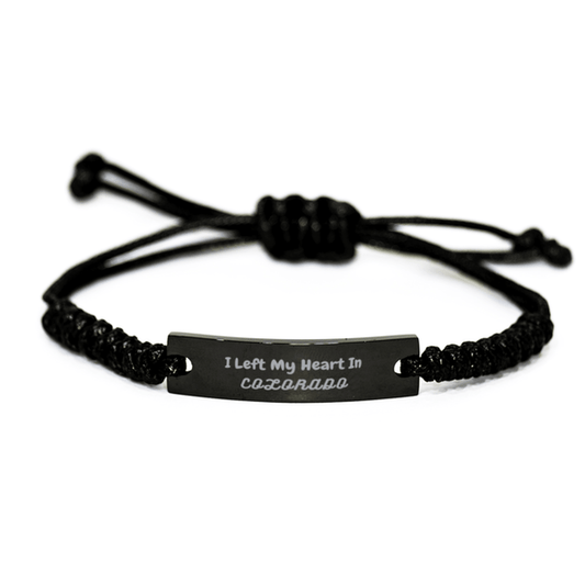 I Left My Heart In Colorado Gifts, Meaningful Colorado State for Friends, Men, Women. Black Rope Bracelet for Colorado People - Mallard Moon Gift Shop