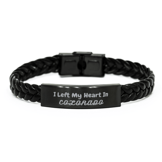 I Left My Heart In Colorado Gifts, Meaningful Colorado State for Friends, Men, Women. Braided Leather Bracelet for Colorado People - Mallard Moon Gift Shop