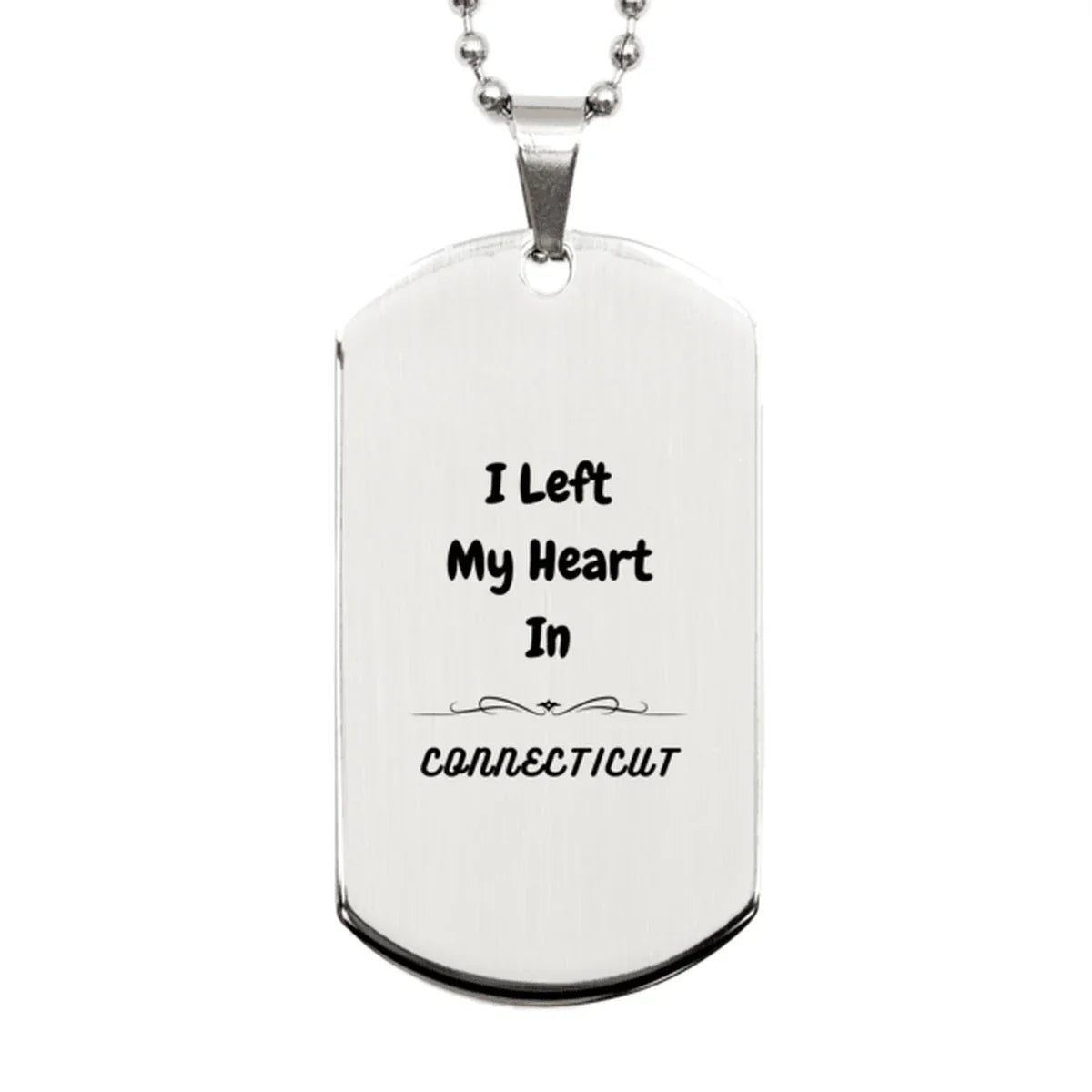 I Left My Heart In Connecticut Gifts, Meaningful Connecticut State for Friends, Men, Women. Silver Dog Tag for Connecticut People