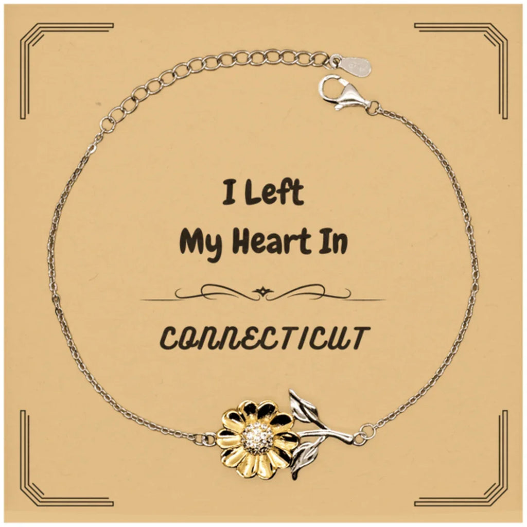 I Left My Heart In Connecticut Gifts, Meaningful Connecticut State for Friends, Men, Women. Sunflower Bracelet for Connecticut People