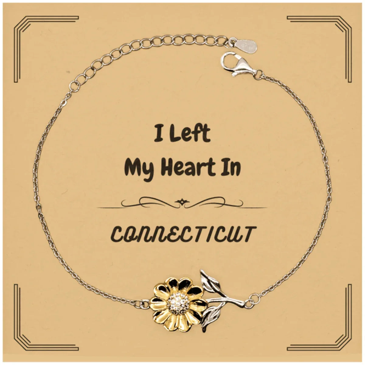 I Left My Heart In Connecticut Gifts, Meaningful Connecticut State for Friends, Men, Women. Sunflower Bracelet for Connecticut People