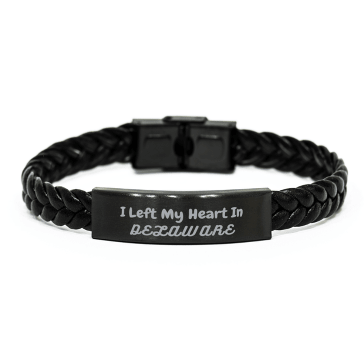 I Left My Heart In Delaware Gifts, Meaningful Delaware State for Friends, Men, Women. Braided Leather Bracelet for Delaware People - Mallard Moon Gift Shop