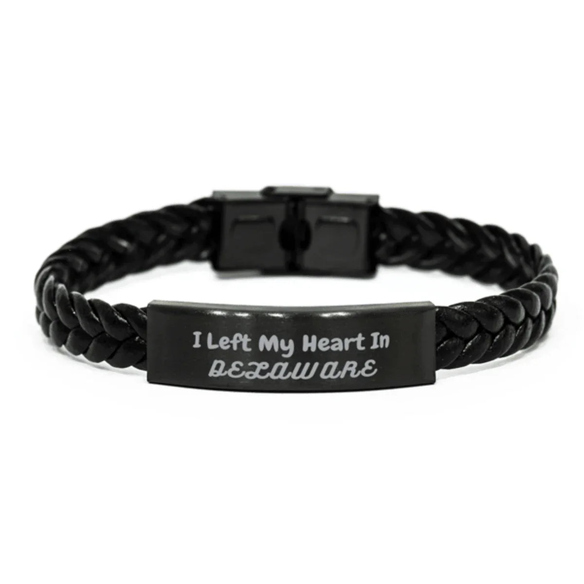 I Left My Heart In Delaware Gifts, Meaningful Delaware State for Friends, Men, Women. Braided Leather Bracelet for Delaware People
