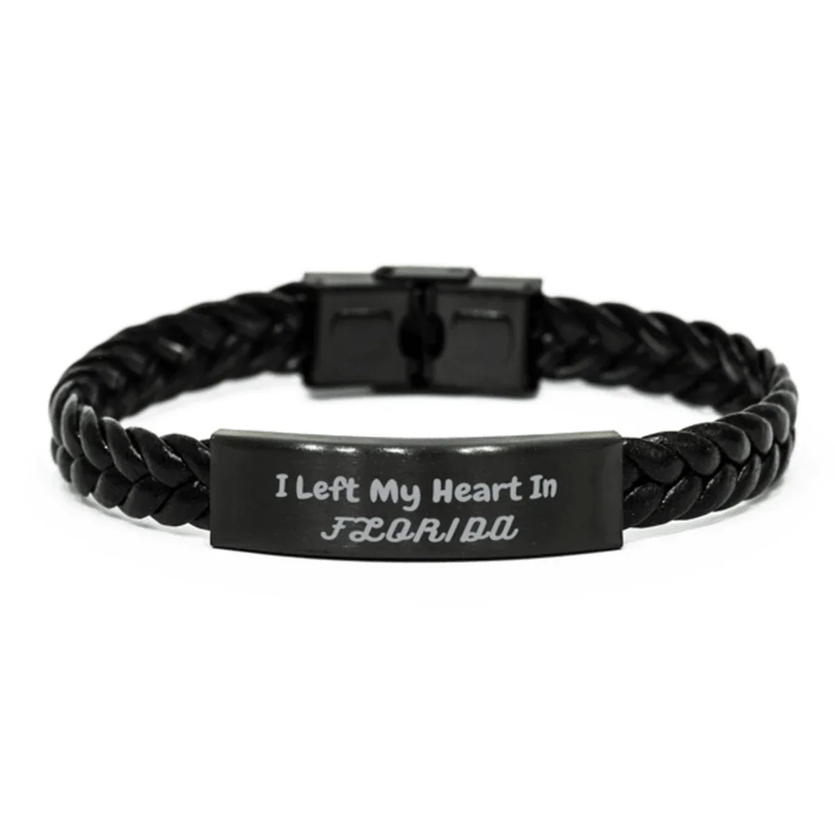 I Left My Heart In Florida Gifts, Meaningful Florida State for Friends, Men, Women. Braided Leather Bracelet for Florida People