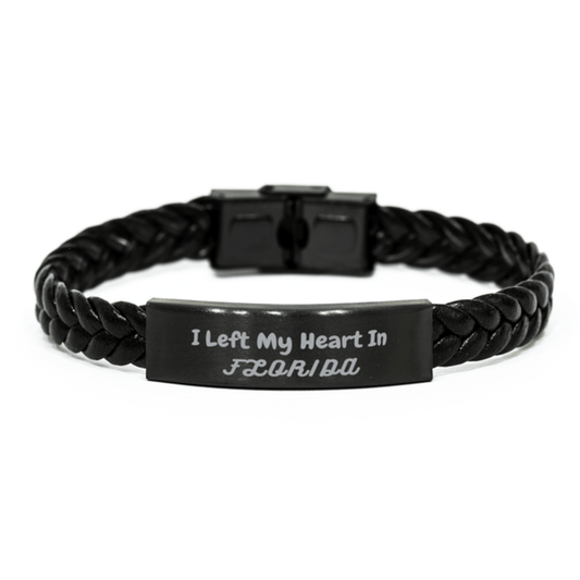 I Left My Heart In Florida Gifts, Meaningful Florida State for Friends, Men, Women. Braided Leather Bracelet for Florida People - Mallard Moon Gift Shop