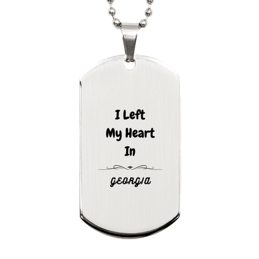 I Left My Heart In Georgia Gifts, Meaningful Georgia State for Friends, Men, Women. Silver Dog Tag for Georgia People - Mallard Moon Gift Shop