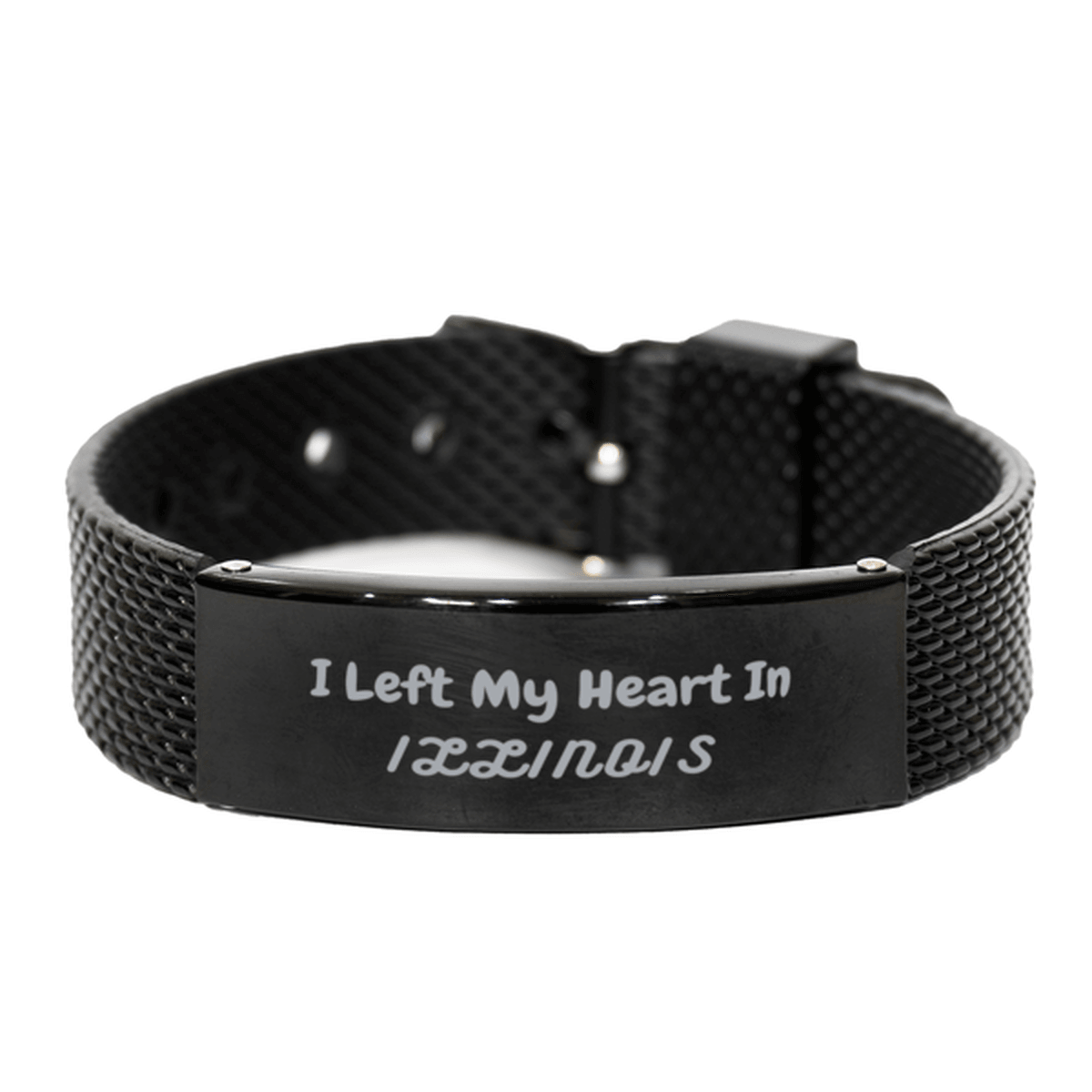 I Left My Heart In Illinois Gifts, Meaningful Illinois State for Friends, Men, Women. Black Shark Mesh Bracelet for Illinois People - Mallard Moon Gift Shop