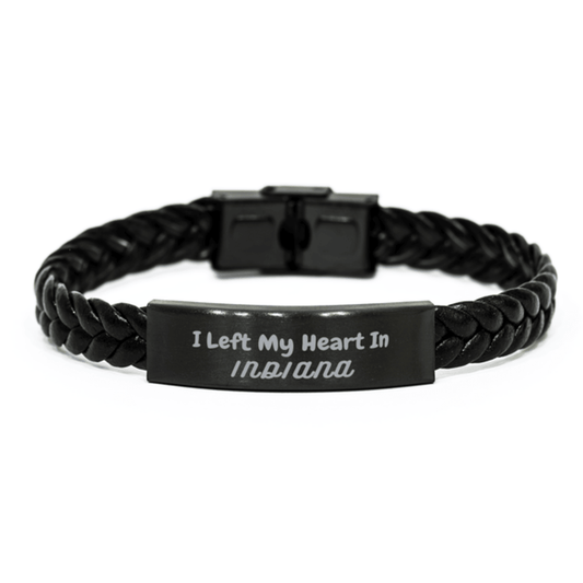 I Left My Heart In Indiana Gifts, Meaningful Indiana State for Friends, Men, Women. Braided Leather Bracelet for Indiana People - Mallard Moon Gift Shop