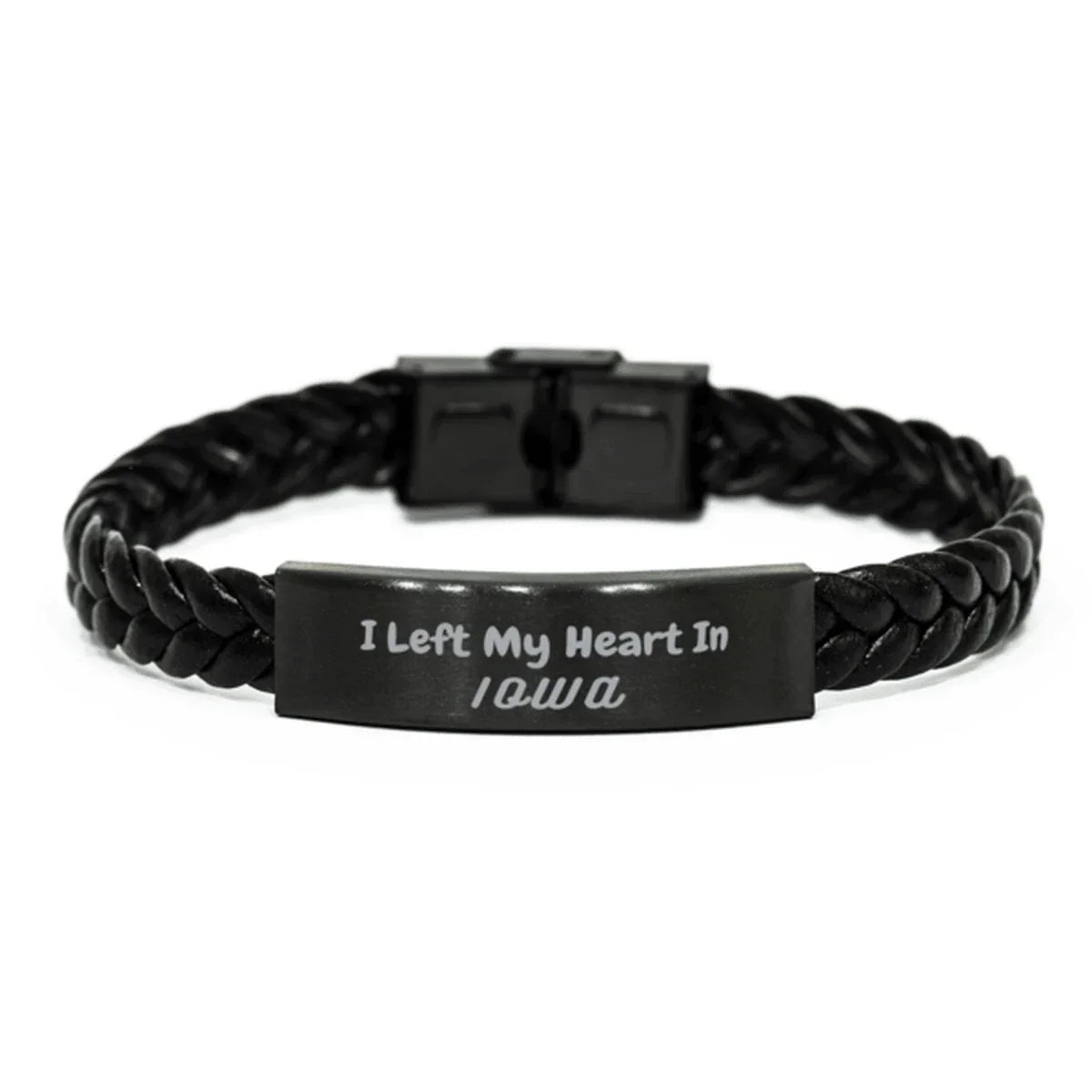 I Left My Heart In Iowa Gifts, Meaningful Iowa State for Friends, Men, Women. Braided Leather Bracelet for Iowa People