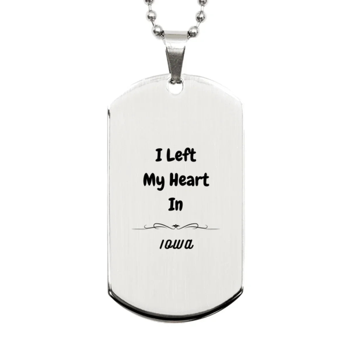 I Left My Heart In Iowa Gifts, Meaningful Iowa State for Friends, Men, Women. Silver Dog Tag for Iowa People