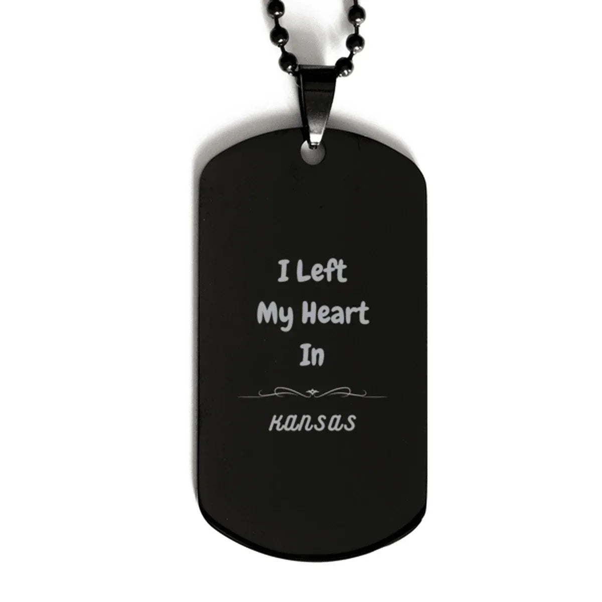 I Left My Heart In Kansas Gifts, Meaningful Kansas State for Friends, Men, Women. Black Dog Tag for Kansas People