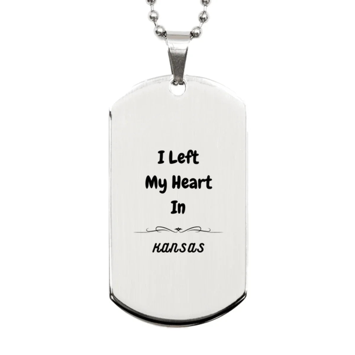 I Left My Heart In Kansas Gifts, Meaningful Kansas State for Friends, Men, Women. Silver Dog Tag for Kansas People