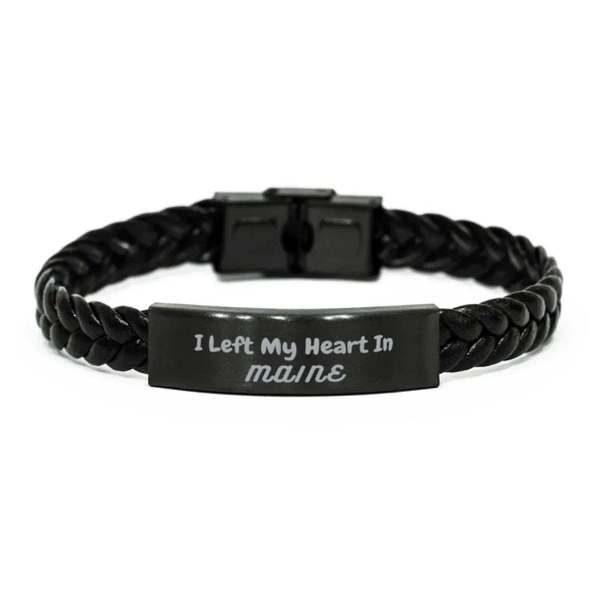 I Left My Heart In Maine Gifts, Meaningful Maine State for Friends, Men, Women. Braided Leather Bracelet for Maine People