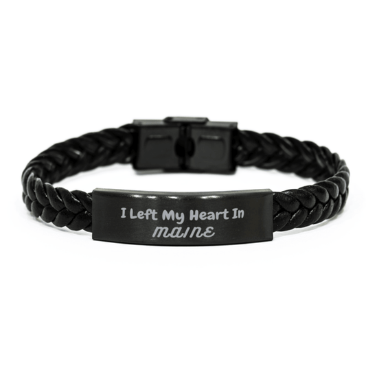 I Left My Heart In Maine Gifts, Meaningful Maine State for Friends, Men, Women. Braided Leather Bracelet for Maine People - Mallard Moon Gift Shop