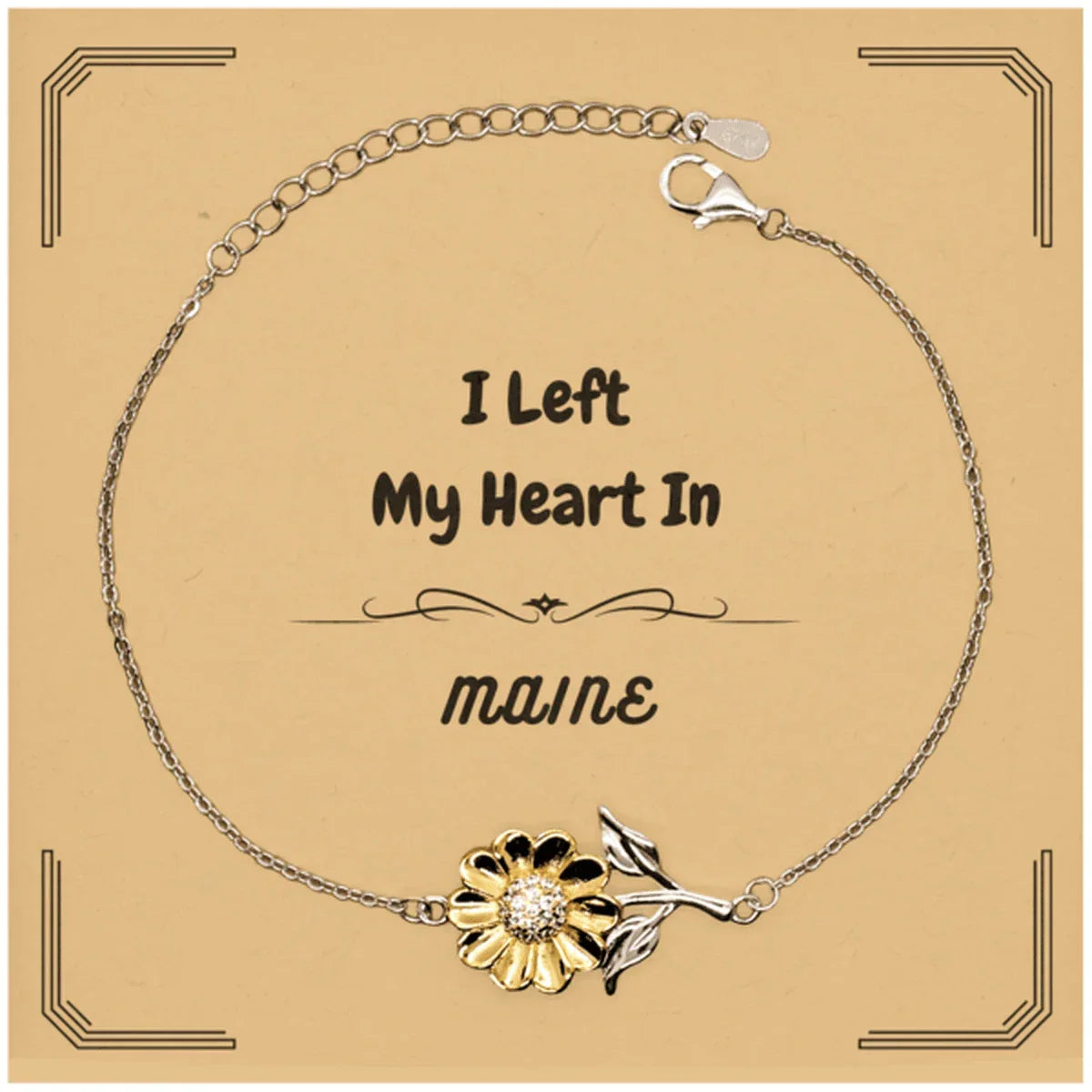 I Left My Heart In Maine Gifts, Meaningful Maine State for Friends, Men, Women. Sunflower Bracelet for Maine People