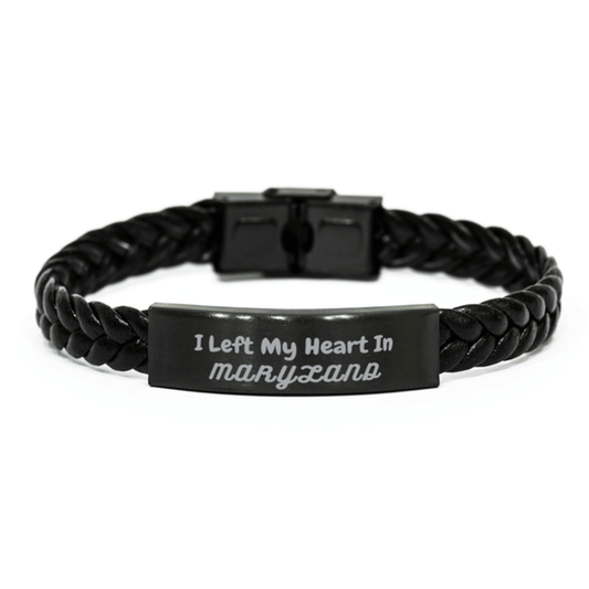 I Left My Heart In Maryland Gifts, Meaningful Maryland State for Friends, Men, Women. Braided Leather Bracelet for Maryland People - Mallard Moon Gift Shop
