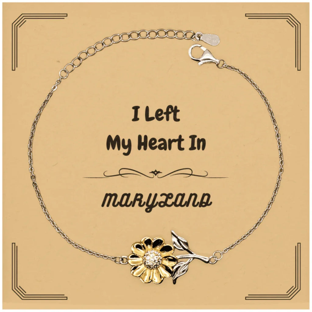 I Left My Heart In Maryland Gifts, Meaningful Maryland State for Friends, Men, Women. Sunflower Bracelet for Maryland People
