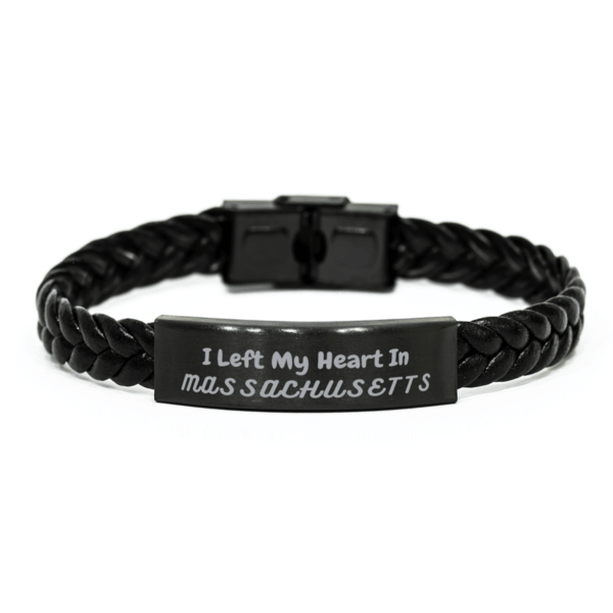 I Left My Heart In Massachusetts Gifts, Meaningful Massachusetts State for Friends, Men, Women. Braided Leather Bracelet for Massachusetts People - Mallard Moon Gift Shop