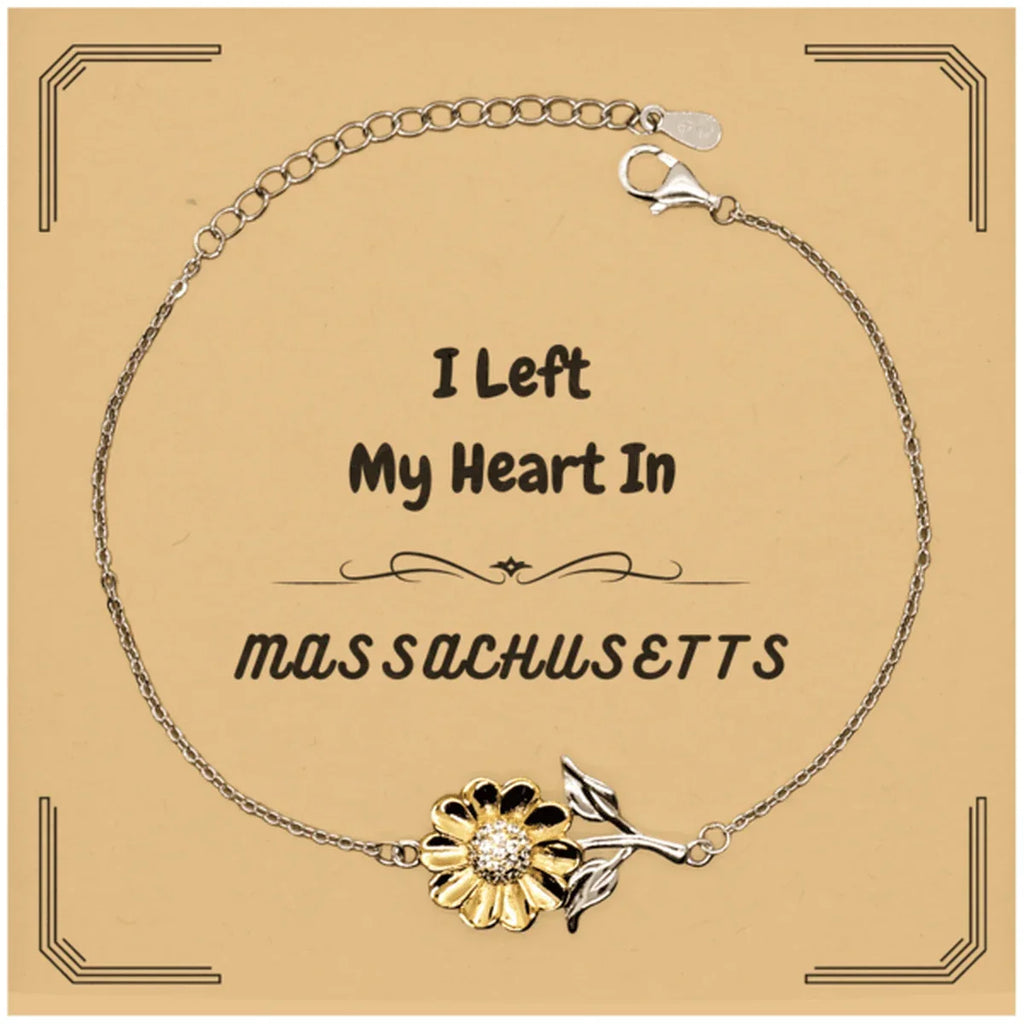 I Left My Heart In Massachusetts Gifts, Meaningful Massachusetts State for Friends, Men, Women. Sunflower Bracelet for Massachusetts People