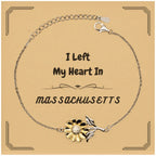 I Left My Heart In Massachusetts Gifts, Meaningful Massachusetts State for Friends, Men, Women. Sunflower Bracelet for Massachusetts People