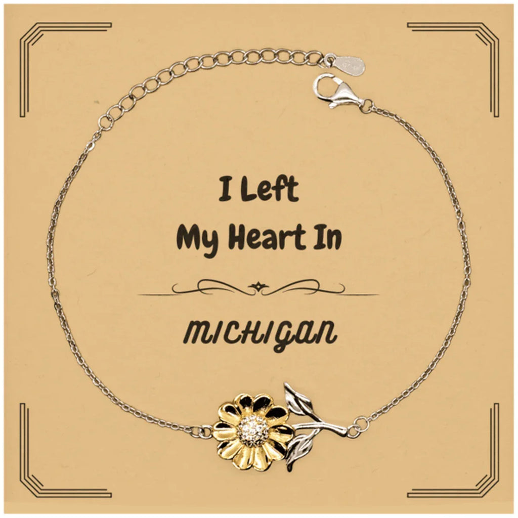 I Left My Heart In Michigan Gifts, Meaningful Michigan State for Friends, Men, Women. Sunflower Bracelet for Michigan People