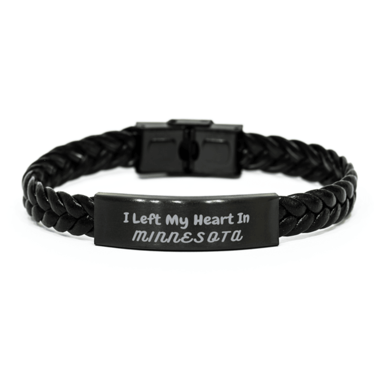 I Left My Heart In Minnesota Gifts, Meaningful Minnesota State for Friends, Men, Women. Braided Leather Bracelet for Minnesota People - Mallard Moon Gift Shop