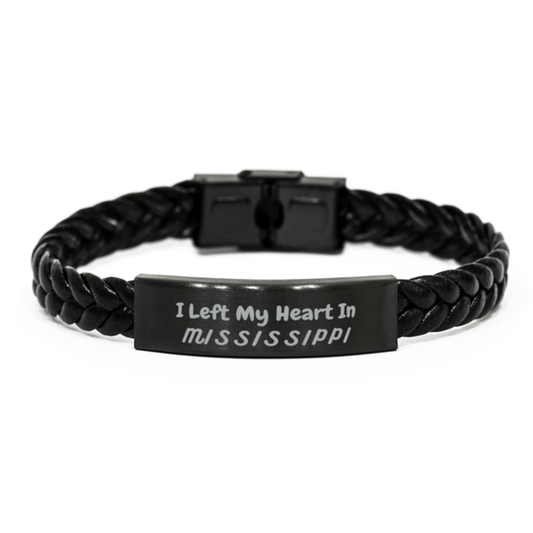 I Left My Heart In Mississippi Gifts, Meaningful Mississippi State for Friends, Men, Women. Braided Leather Bracelet for Mississippi People - Mallard Moon Gift Shop