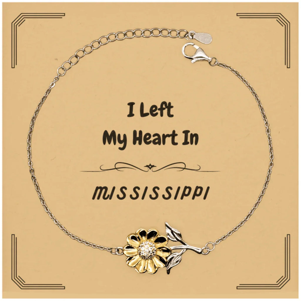 I Left My Heart In Mississippi Gifts, Meaningful Mississippi State for Friends, Men, Women. Sunflower Bracelet for Mississippi People