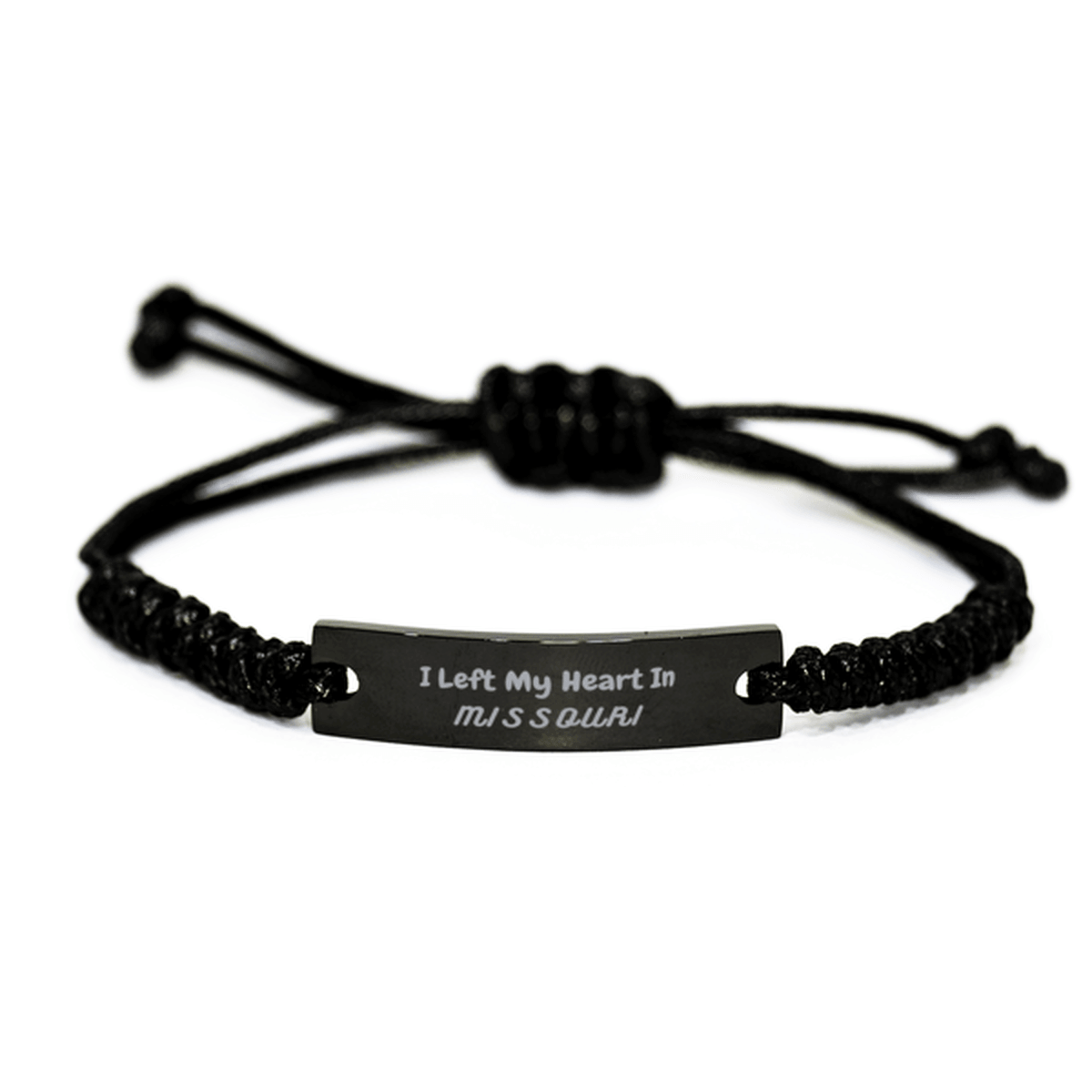 I Left My Heart In Missouri Gifts, Meaningful Missouri State for Friends, Men, Women. Black Rope Bracelet for Missouri People - Mallard Moon Gift Shop