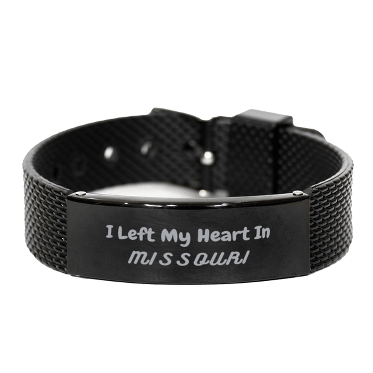 I Left My Heart In Missouri Gifts, Meaningful Missouri State for Friends, Men, Women. Black Shark Mesh Bracelet for Missouri People - Mallard Moon Gift Shop