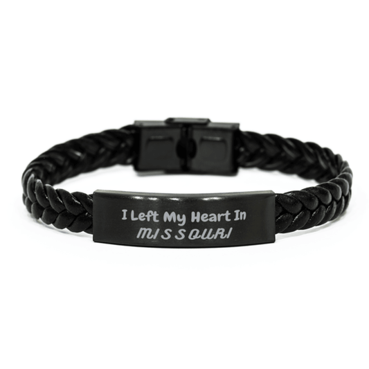 I Left My Heart In Missouri Gifts, Meaningful Missouri State for Friends, Men, Women. Braided Leather Bracelet for Missouri People - Mallard Moon Gift Shop