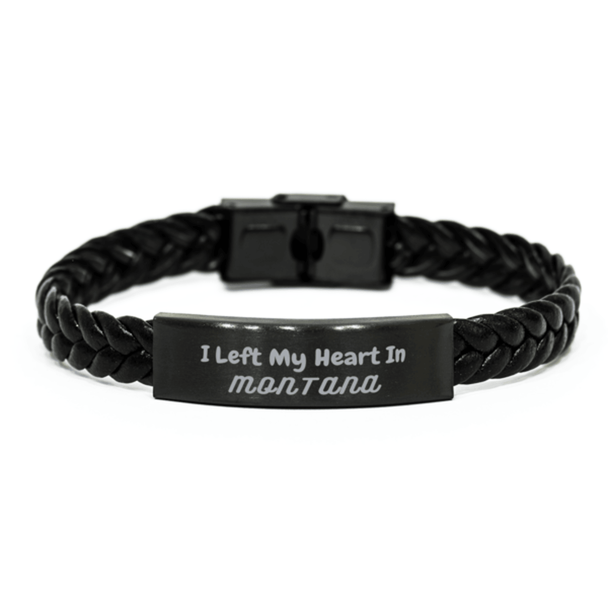 I Left My Heart In Montana Gifts, Meaningful Montana State for Friends, Men, Women. Braided Leather Bracelet for Montana People - Mallard Moon Gift Shop