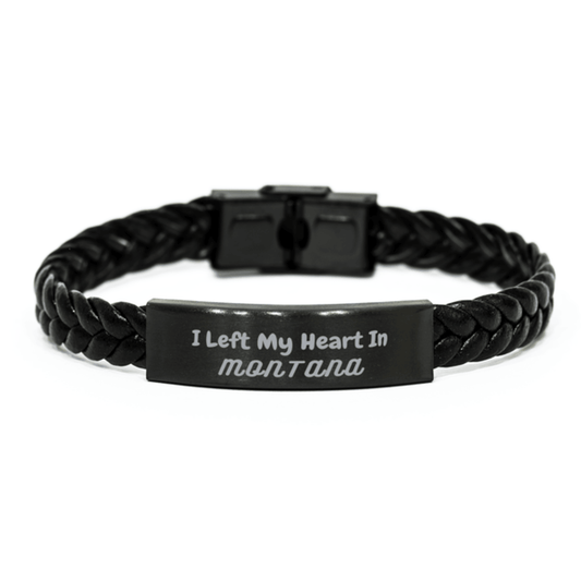 I Left My Heart In Montana Gifts, Meaningful Montana State for Friends, Men, Women. Braided Leather Bracelet for Montana People - Mallard Moon Gift Shop