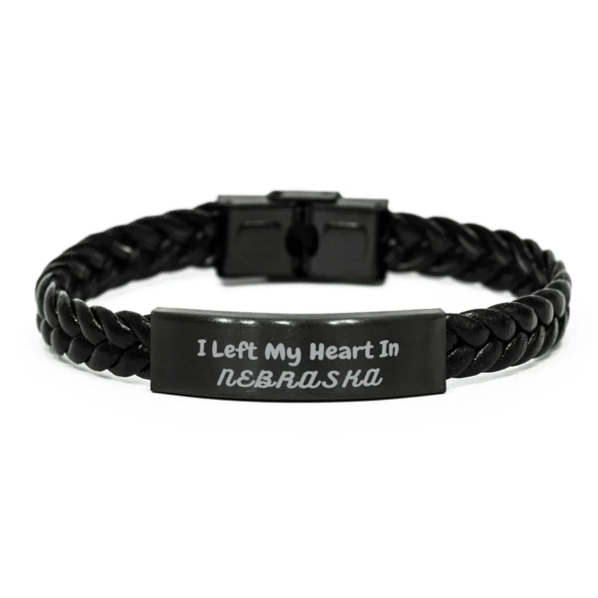 I Left My Heart In Nebraska Gifts, Meaningful Nebraska State for Friends, Men, Women. Braided Leather Bracelet for Nebraska People