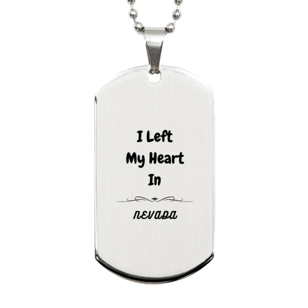 I Left My Heart In Nevada Gifts, Meaningful Nevada State for Friends, Men, Women. Silver Dog Tag for Nevada People